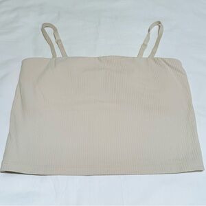 OFFLINE by aerie Ribbed Cropped Shelf Bra Cami Tank - Beige - XS